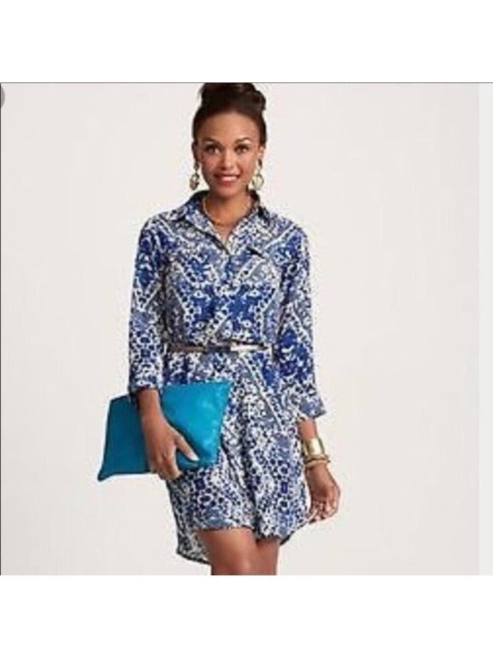 CAbi 422 Blue Jewel Tunic Belted Button-down Dress Small